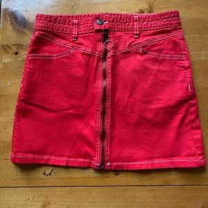 Red jean skirt with zipper detail
